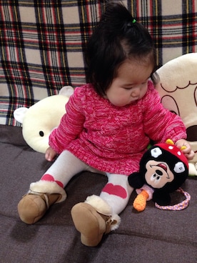 「アイテム（タイツ/ストッキング、ベージュ系）」を使った、y&mさん（キッズ・70cm）の冬コーディネート