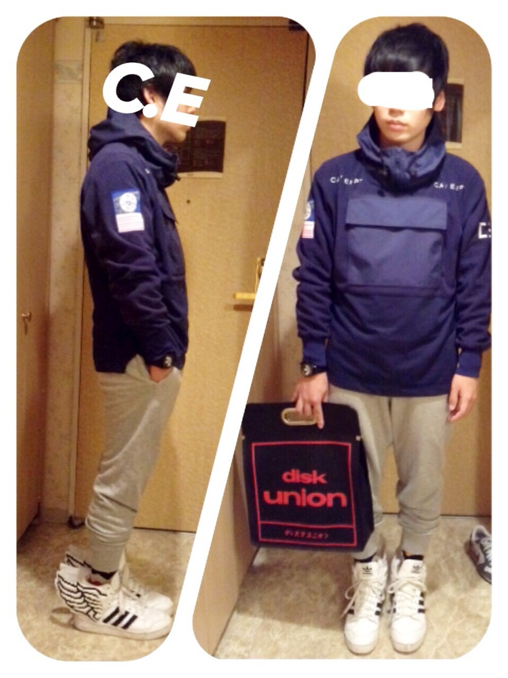 ブルー系のその他アウター、ブルー系のその他アウター、グレー系のその他パンツを着用したメンズの秋コーディネートの1枚目の写真