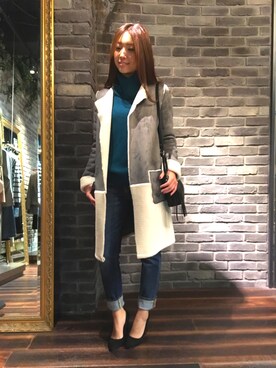 「ゆるニット」｜「アイテム（ムートンコート）」を使った、NATSUさん（レディース・165cm）の秋コーディネート