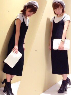 「& chouette（アンドシュエット）のアイテム（クラッチバッグ）」を使った、MINEMINEさん（レディース・160cm）の秋コーディネート