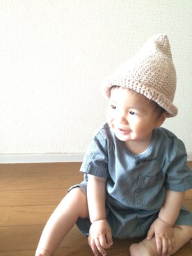 「アイテム（ママ＆ベビー、グリーン系）」を使った、pointeさん（キッズ・70cm）の春コーディネート