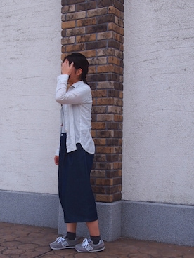 「GU（ジーユー）の（GU）デニムタックガウチョパンツ（パンツ、ブルー系）」を使った、やまこさん（レディース・165cm）の春コーディネート
