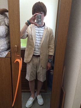 「HVC（エイチブイシー）のアイテム（パンツ）」を使った、くっし〜さん（メンズ・159cm）の夏コーディネート