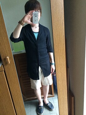 「HVC（エイチブイシー）のアイテム（パンツ）」を使った、くっし〜さん（メンズ・159cm）の夏コーディネート