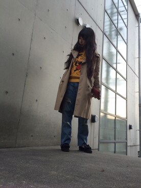 「SAINT LAURENT PARIS（サンローランパリ）のアイテム（トレンチコート）」を使った、yuiさん（レディース・160cm）の春コーディネート