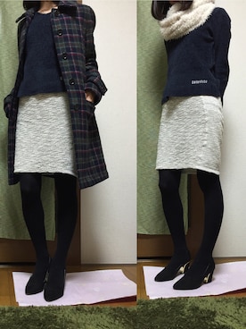 「白スカート」｜「アイテム（ステンカラーコート）」を使った、halさん（レディース・156cm）の冬コーディネート
