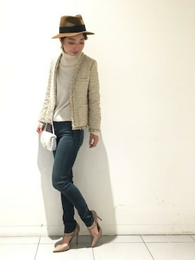 「Noble（ノーブル）のアイテム（ノーカラージャケット）」を使った、natsukiさん（レディース・162cm）の冬コーディネート