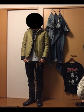 「BLUE BLUE（ブルーブルー）のアイテム（ミリタリージャケット）」を使った、まさのぶさん（メンズ・172cm）の冬コーディネート