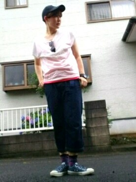 「430（フォーサーティ）のアイテム（キャップ）」を使った、Yukaco Imamuraさん（レディース・166cm）の夏コーディネート