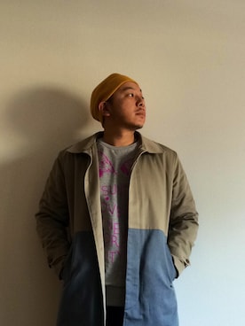 「MR.GENTLEMAN（ミスタージェントルマン）のアイテム（ニットキャップ/ビーニー）」を使った、伊藤孝法さん（メンズ・165cm）の春コーディネート