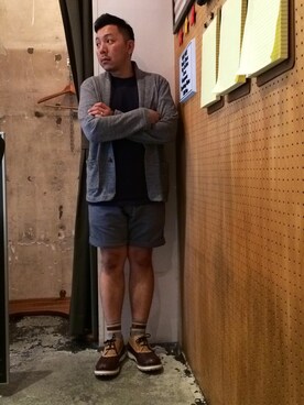 「膝上ショーツ」｜「アイテム（ブーツ）」を使った、伊藤孝法さん（メンズ・165cm）の夏コーディネート