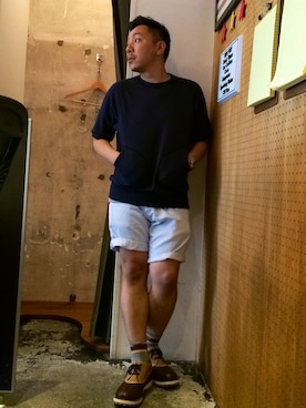 「膝上ショーツ」｜「アイテム（ブーツ）」を使った、伊藤孝法さん（メンズ・165cm）の夏コーディネート