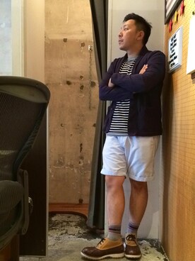 「膝上ショーツ」｜「アイテム（ブーツ）」を使った、伊藤孝法さん（メンズ・165cm）の夏コーディネート