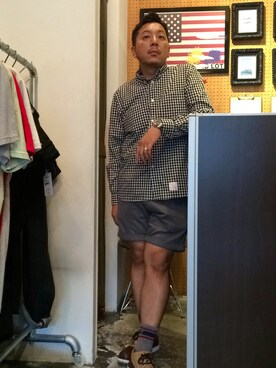 「膝上ショーツ」｜「アイテム（ブーツ）」を使った、伊藤孝法さん（メンズ・165cm）の夏コーディネート