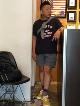 「膝上ショーツ」｜「アイテム（その他）」を使った、伊藤孝法さん（メンズ・165cm）の夏コーディネート
