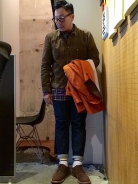 「ネルシャツ」｜「アイテム（ステンカラーコート）」を使った、伊藤孝法さん（メンズ・165cm）の秋コーディネート