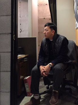 「アイテム（ダウンベスト、その他）」を使った、伊藤孝法さん（メンズ・165cm）の冬コーディネート