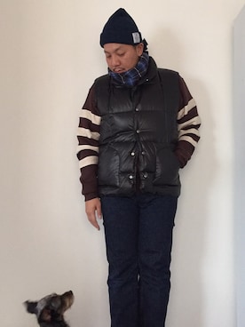 「OUTPUT（アウトプット）のアイテム（帽子）」を使った、伊藤孝法さん（メンズ・165cm）の秋コーディネート