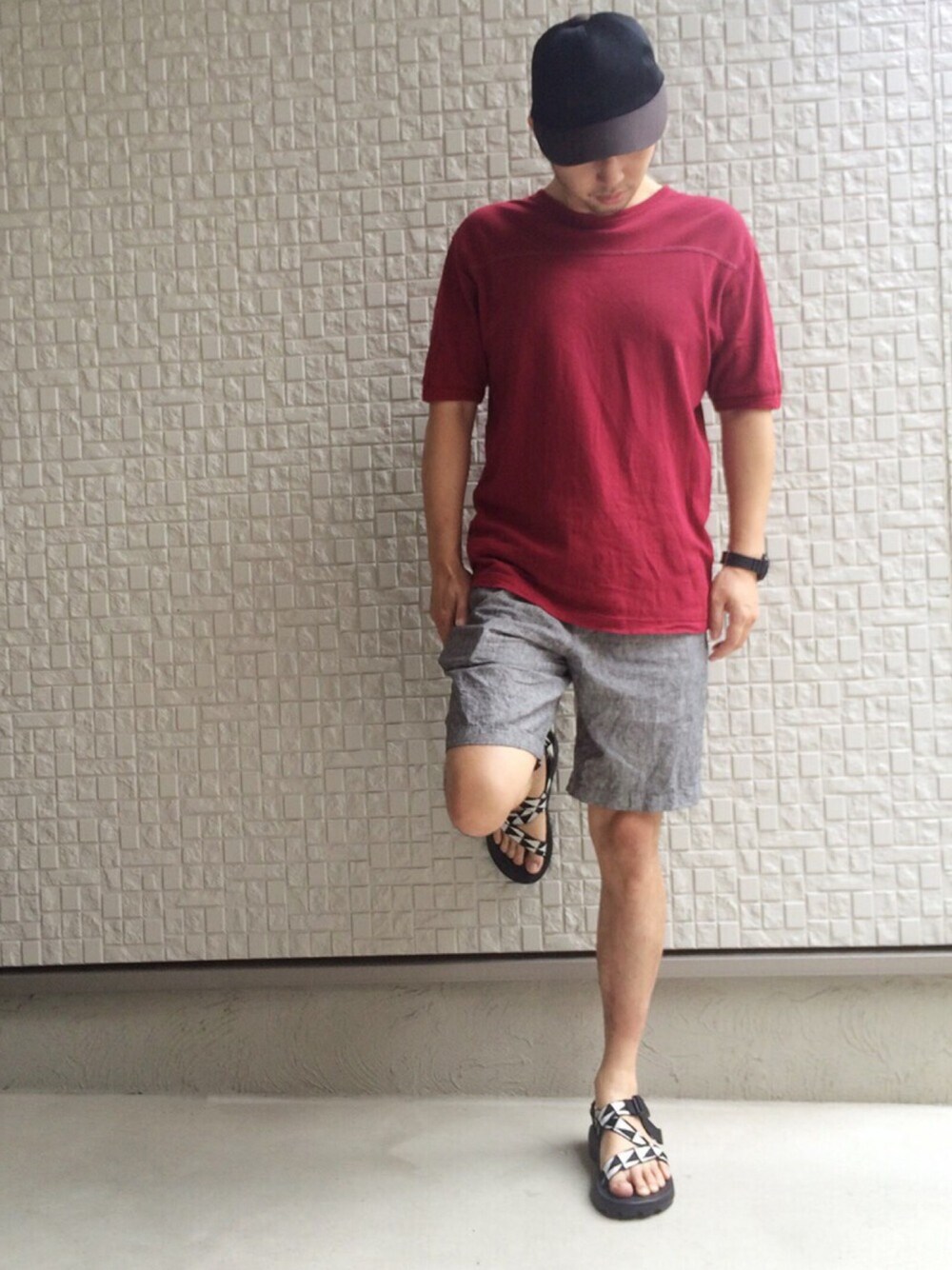 「BEAMS BOYの●Pilgrim Surf+Supply×Chaco×BEAMS / SPECIAL Z1 Unaweep （サンダル、ブラック系）」を使った、matoruさん（メンズ・174cm）の夏コーディネートの1枚目の写真