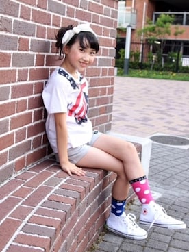 「BLOC（ブロック）のアイテム（トップス）」を使った、bloc_betty_OFFICIALさん（キッズ・134cm）の夏コーディネート