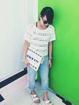 「アイテム（デニムパンツ、シルバー系）」を使った、marinさん（レディース・156cm）の夏コーディネート
