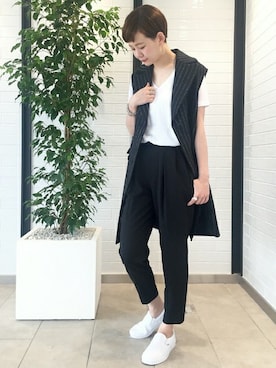 「ブラック×ホワイト」｜「アイテム（ブルゾン）」を使った、Reimiさん（レディース・170cm）の夏コーディネート