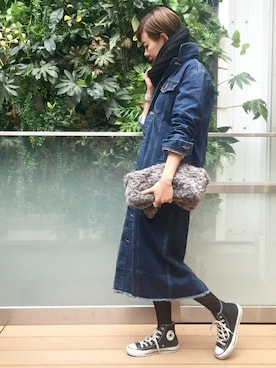 「シャツワンピース」｜「アイテム（ジャケット/アウター）」を使った、Reimiさん（レディース・170cm）の冬コーディネート