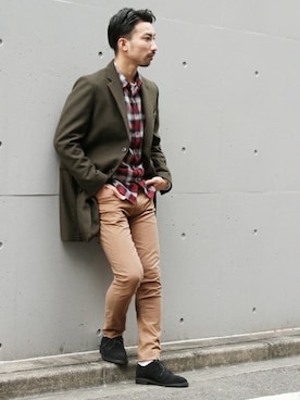 「アイテム（パンツ、イエロー系）」を使った、417 by EDIFICE渋谷店スタッフ8さん（メンズ・176cm）の秋コーディネート