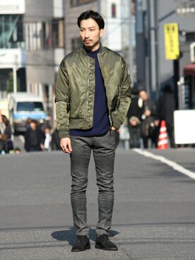 「417 EDIFICE（フォーワンセブンエディフィス）のアイテム（MA-1）」を使った、417 by EDIFICE渋谷店スタッフ8さん（メンズ・176cm）の冬コーディネート