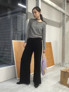 「ジャージーパンツ」｜「アイテム（ブーツ）」を使った、るうこさん（レディース・162cm）の秋コーディネート