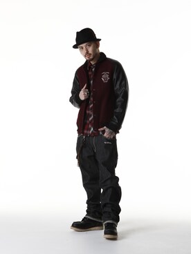 「Subciety（サブサエティ）のアイテム（スタジャン）」を使った、Subcietyさん（メンズ・173cm）の冬コーディネート