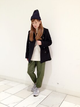 「メルトン」｜「アイテム（ピーコート）」を使った、kinoshitaさん（レディース・155cm）の秋コーディネート