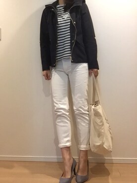 「アイテム（マウンテンパーカー、ブルー系）」を使った、モモコさん（レディース・160cm）の春コーディネート