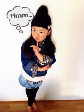 「シャツ×スウェット」｜「アイテム（ジャケット/アウター）」を使った、tomotomoさん（キッズ・110cm）の冬コーディネート