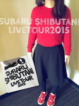 「UNIQLO（ユニクロ）のアイテム（ニット/セーター、レッド系）」を使った、s a t o さん（レディース・157cm）の冬コーディネート