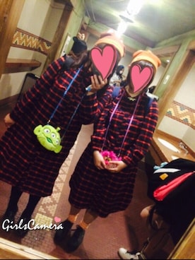 「双子コーデ」｜「アイテム（シャツワンピース）」を使った、こやまる◎さん（レディース・158cm）の秋コーディネート