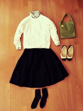 「スウェット×シャツ」｜YUさん（レディース・161cm）の冬コーディネート