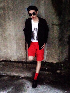 「armaniexchange」｜「アイテム（ハンチング/ベレー帽）」を使った、Owen Wu さん（メンズ・172cm）の春コーディネート