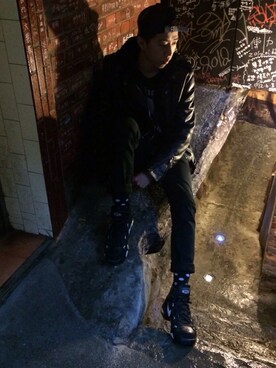 「asos（エイソス）のアイテム（ライダースジャケット）」を使った、Owen Wu さん（メンズ・173cm）の冬コーディネート