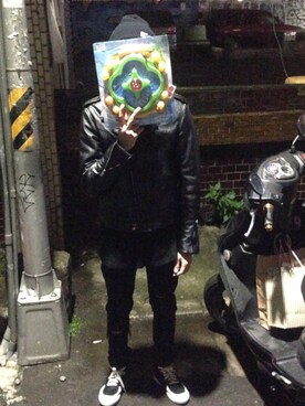 「asos（エイソス）のアイテム（ライダースジャケット）」を使った、Owen Wu さん（メンズ・172cm）の冬コーディネート