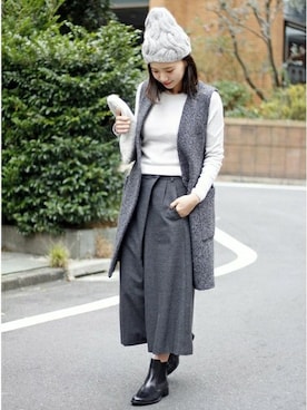 「アイテム（クラッチバッグ）」を使った、Miiikoさん（レディース・160cm）の冬コーディネート