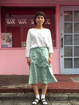 「白トップス」｜canae ueharaさん（レディース・162cm・20代）の夏コーディネート