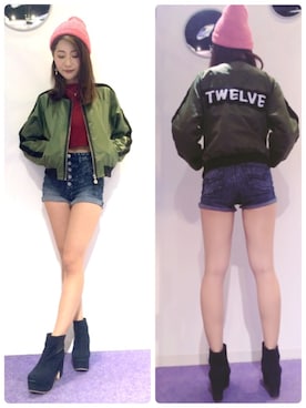 「red」｜「アイテム（ブルゾン）」を使った、marimoさん（レディース・159cm）の秋コーディネート