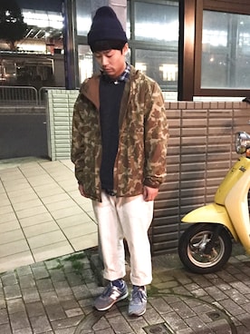 「ホワイトパンツ」｜「アイテム（ナイロンジャケット）」を使った、masaさん（メンズ・166cm）の春コーディネート