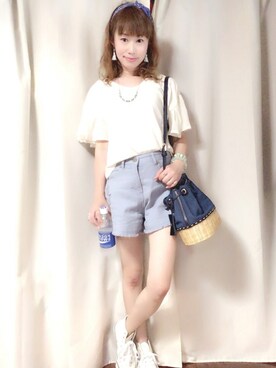 「ポカリコーデバトン」｜「アイテム（アクセサリー）」を使った、akikoさん（レディース・155cm）の夏コーディネート