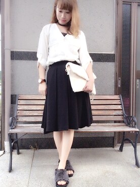 「Honeys（ハニーズ）のアイテム（クラッチバッグ）」を使った、akikoさん（レディース・155cm）の秋コーディネート