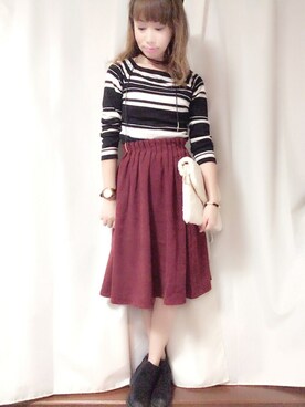 「Honeys（ハニーズ）のアイテム（クラッチバッグ）」を使った、akikoさん（レディース・155cm）の秋コーディネート