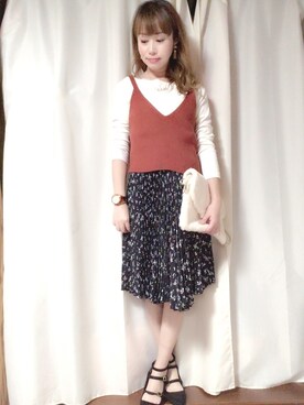 「Honeys（ハニーズ）のアイテム（クラッチバッグ）」を使った、akikoさん（レディース・155cm）の秋コーディネート