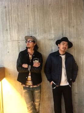 「アイテム（ナイロンジャケット、ブルー系）」を使った、magさん（メンズ・180cm）の冬コーディネート