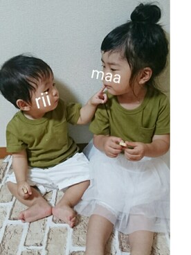 「カーキ×ホワイト」｜「アイテム（その他）」を使った、marionさん（キッズ・90cm）の夏コーディネート